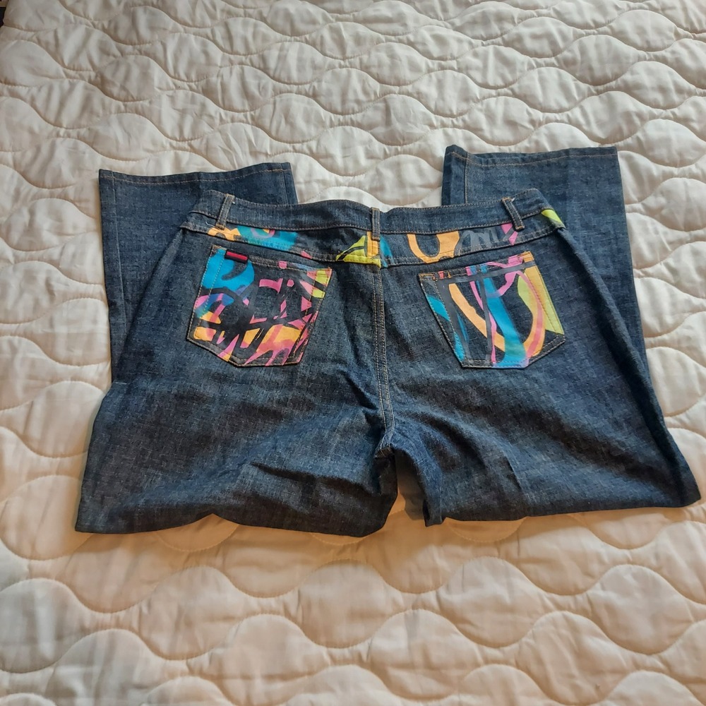 FUBU The Collection Womens Vintage 90s Graffiti Graphic Wide Leg Ankle Jeans